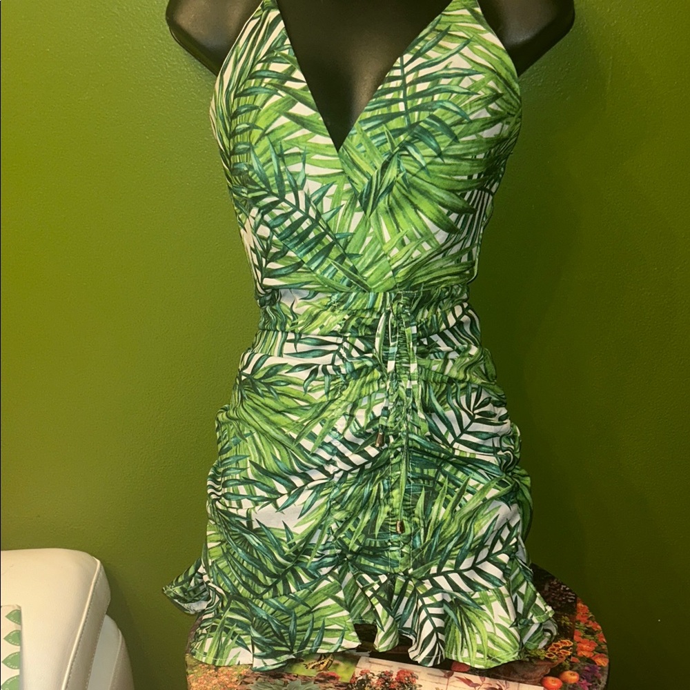 Luxxel Green Leaf Print Dress(adjustable straps) - Picture 4 of 10
